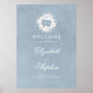 Dusty Blue Baby's Breath Wedding Welcome Sign