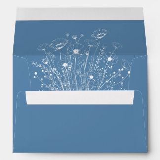Dusty Blue Background White Wildflower Wedding Envelope