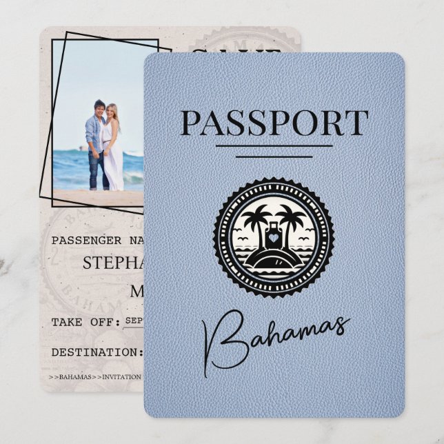 Dusty Blue Bahamas Passport Save The Date (Front/Back)