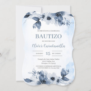 Dusty Blue Baptism Spanish invitation