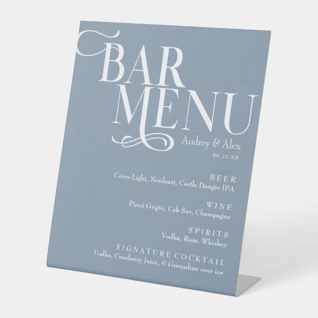 Dusty Blue Bar Menu Pedestal Sign (Front)