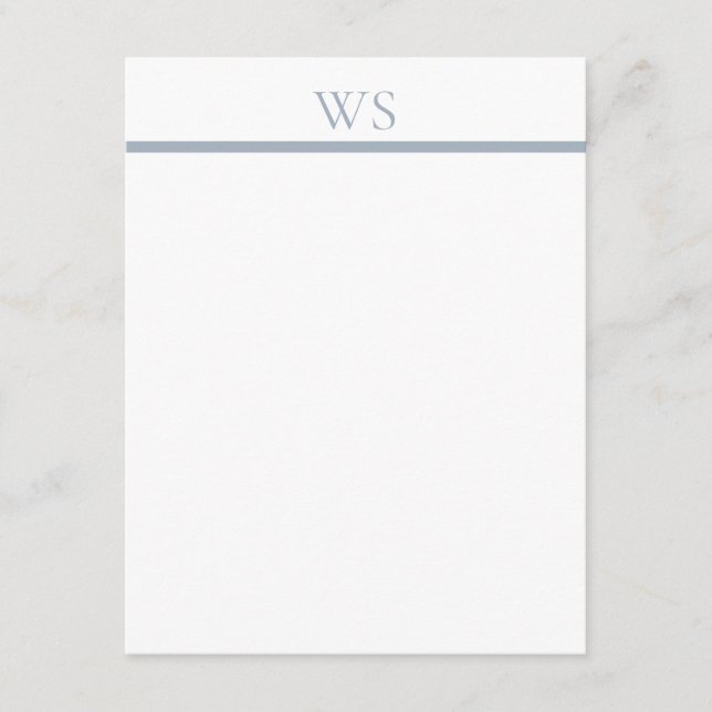 Dusty Blue Bar Monogram Elegant Flat Note Card (Front)