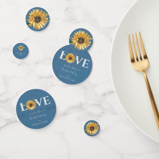 Dusty Blue Barn Wood, Golden Sunflower Wedding  Confetti (Group)