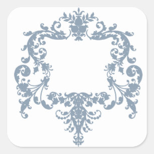 Dusty Blue Baroque Frame Square Sticker