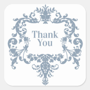 Dusty Blue Baroque Frame Thank you Square Sticker