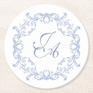 Dusty Blue Baroque Monogram Wedding Coaster