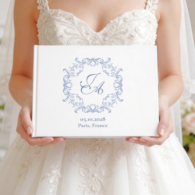 Dusty Blue Baroque Monogram Wedding Guest Book (Creator Uploaded)