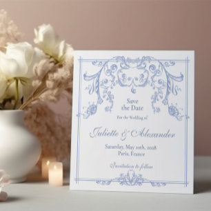 Dusty Blue Baroque Save the Date Card
