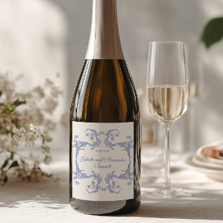 Dusty Blue Baroque Wedding Champagne Bottle Label