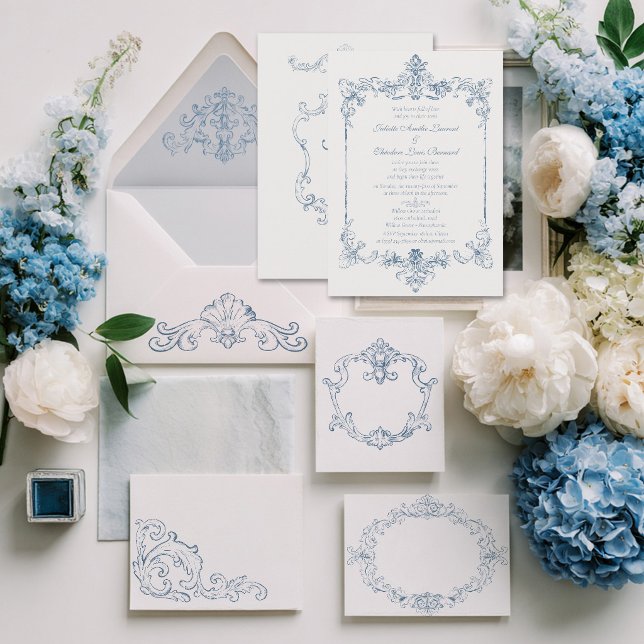 Dusty Blue Baroque Wedding Invitation (Creator Uploaded)