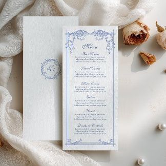 Dusty Blue Baroque Wedding Menu Card