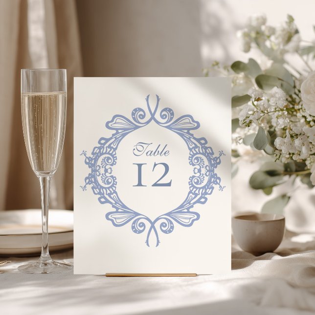 Dusty Blue Baroque Wedding Table Number Sign (Creator Uploaded)