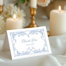Dusty Blue Baroque Wedding Thank You Card