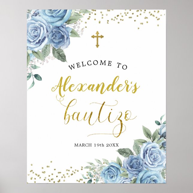 Dusty Blue Bautizo Welcome Sign (Front)