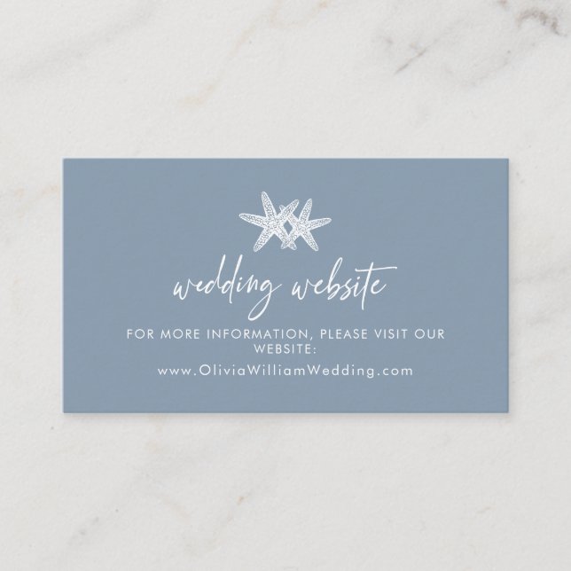 Dusty Blue Beach Starfish Wedding Website Enclosure Card (Front)