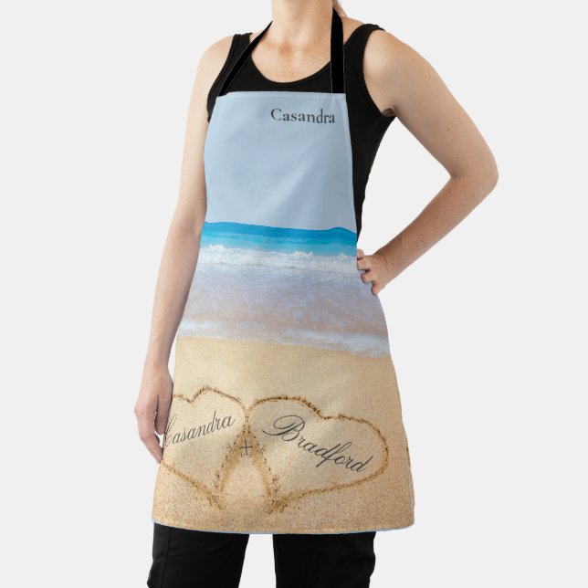 Dusty Blue Beach Wedding 2 Hearts in the Sand   Apron (Insitu)
