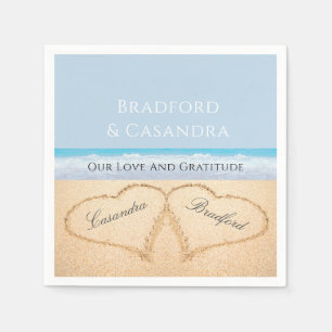  Dusty Blue Beach Wedding 2 Hearts in the Sand Napkin