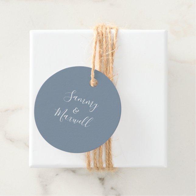 Dusty Blue Beach Wedding Favour Tags (In Situ)