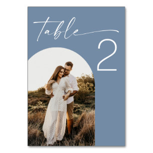 Dusty Blue Beach Wedding. Outdoor Oceanfront Photo Table Number