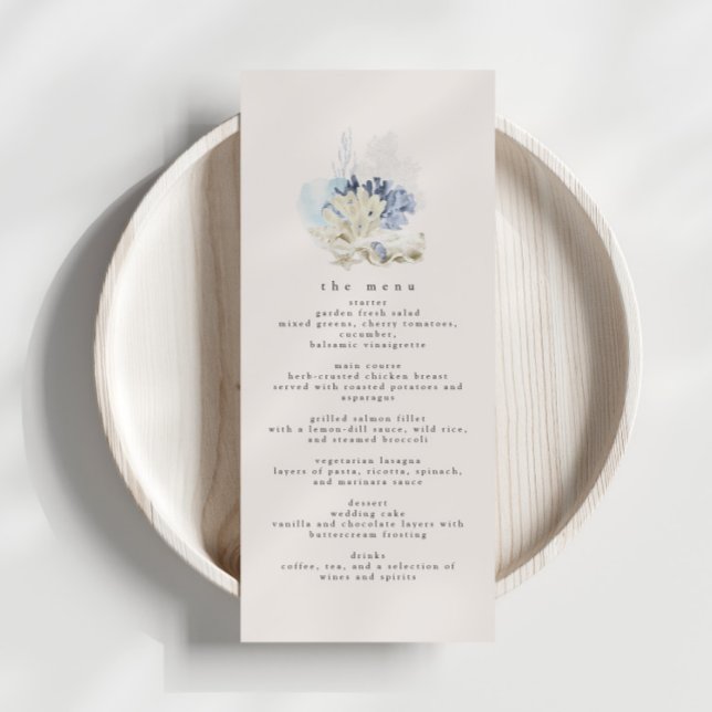 Dusty Blue Beach Wedding Réception Dîner Menu (Créateur téléchargé)