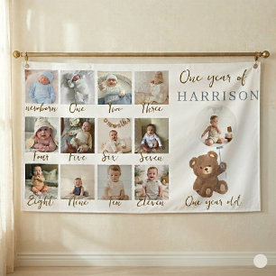 Dusty Blue Bear Photo Milestone Birthday Banner