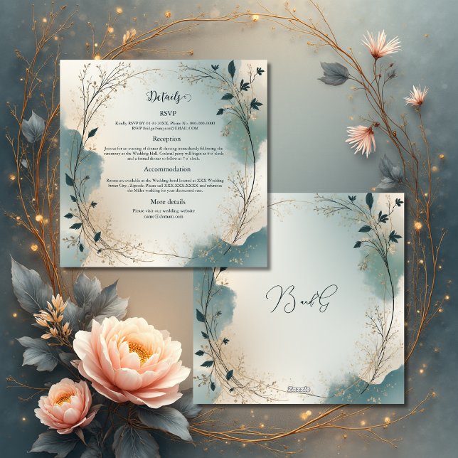 Dusty Blue Beige Boho Chic foliage wreath Wedding Enclosure Card (Creator Uploaded)
