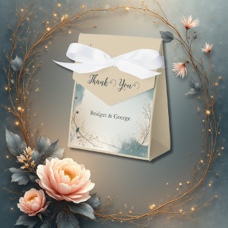 Dusty Blue Beige Boho Chic foliage wreath Wedding Favor Box