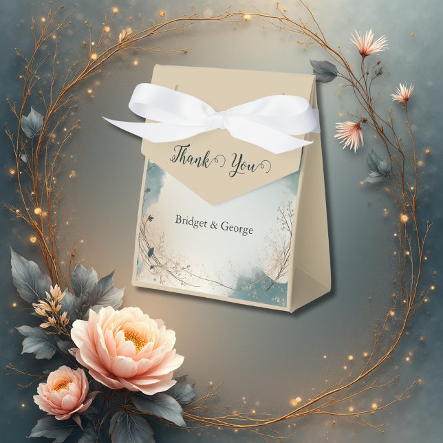 Dusty Blue Beige Boho Chic foliage wreath Wedding Favor Box (Creator Uploaded)
