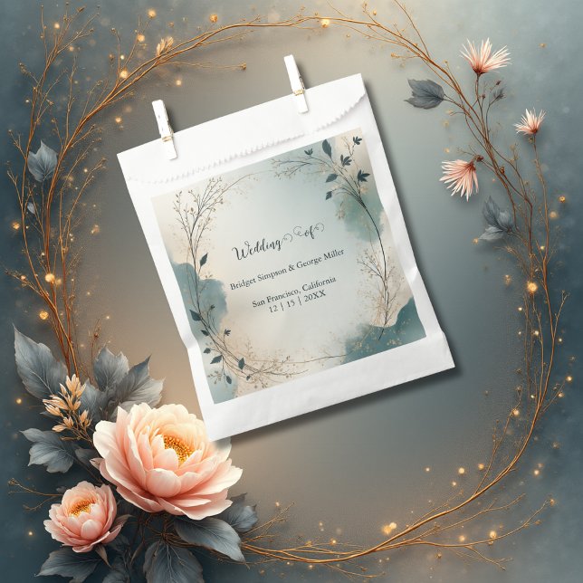 Dusty Blue Beige Boho Chic foliage wreath Wedding Favour Bag (Creator Uploaded)