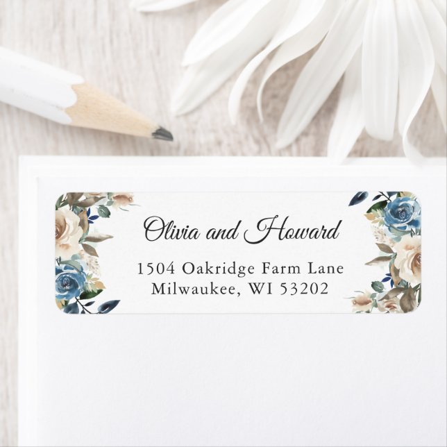 Dusty Blue Beige Boho Floral Return Address Label (Insitu)