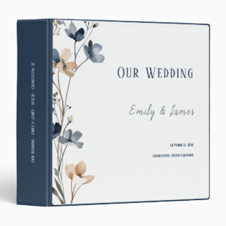 Dusty Blue Beige Botanical Modern Elegant Wedding Binder