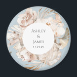 Dusty Blue-beige floral garden wedding magnet<br><div class="desc">Beige floral personalized garden wedding magnet</div>