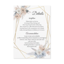 Dusty Blue Beige Floral Gold Wedding Details Card