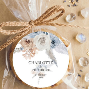 Dusty Blue Beige Floral Gold Wedding Envelope Seal