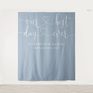 Dusty Blue Best Day Ever Heart Script Wedding Tapestry