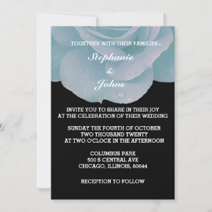 Dusty Blue Black Floral Rose Cool Elegant Wedding Invitation