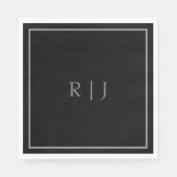 Dusty Blue Black Monogram Initials Wedding Trendy