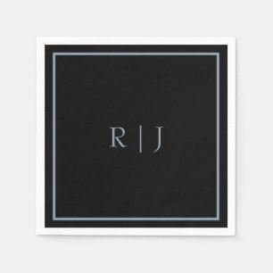 Dusty Blue Black Monogram Initials Wedding Trendy Napkin