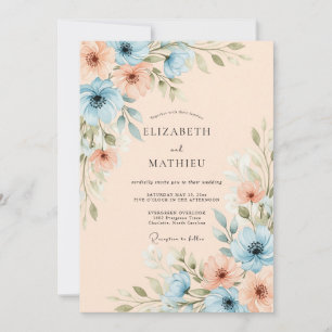 Dusty Blue Blissful Spring Wedding Invitation