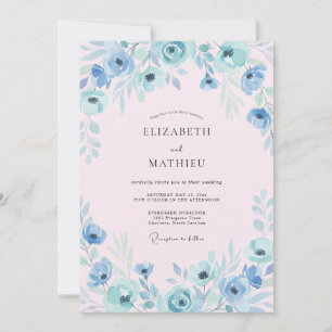 Dusty Blue Bloom Arch Wedding Invitation