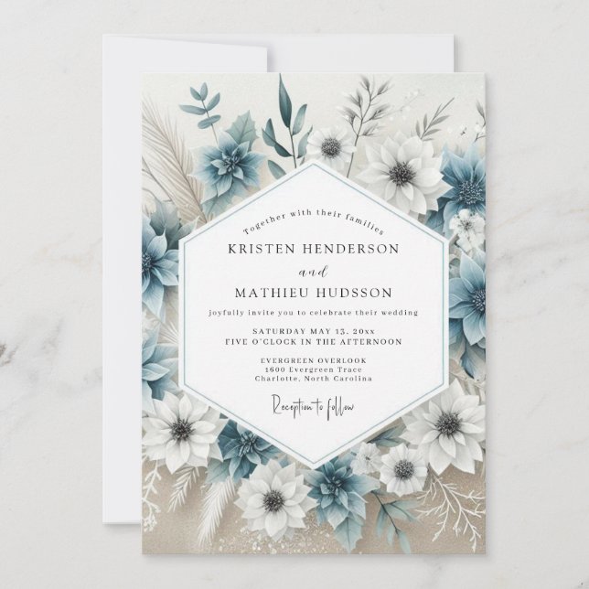 Dusty Blue Bloom Wedding Invitation (Front)