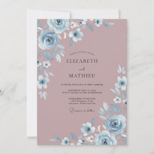 Dusty Blue Blossom Wedding Invitation