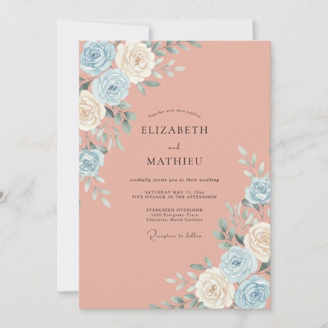 Dusty Blue Blossom Whimsy Wedding Invitation (Front)