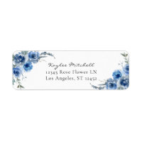 Dusty Blue & Blue Floral 4 Return Address Label