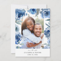 Dusty Blue & Blue Floral Save The Date Photo