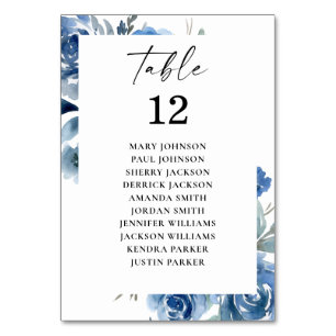 Dusty Blue &Blue Floral Table Number Seating Chart