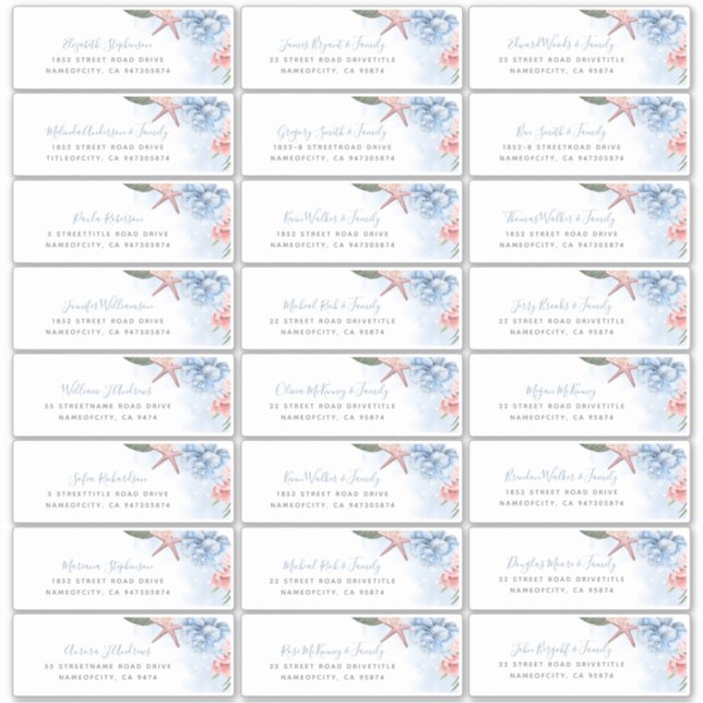 Dusty Blue Blush Beach Wedding Address Labels (Front)