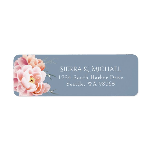 Dusty Blue Blush Floral Mariage Adresse de retour (Devant)