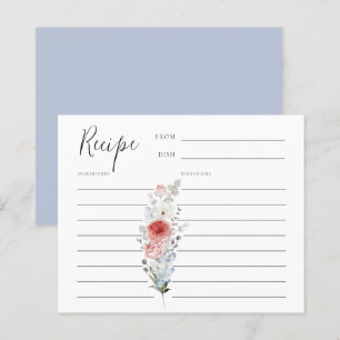Dusty Blue Blush Floral Recipe Card