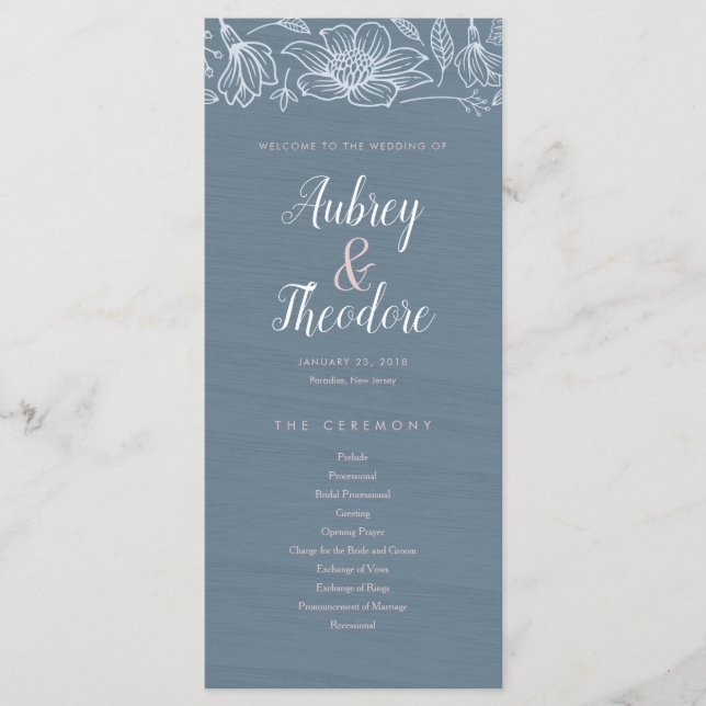 Dusty Blue & Blush Flowers Programme de mariage -  (Devant)